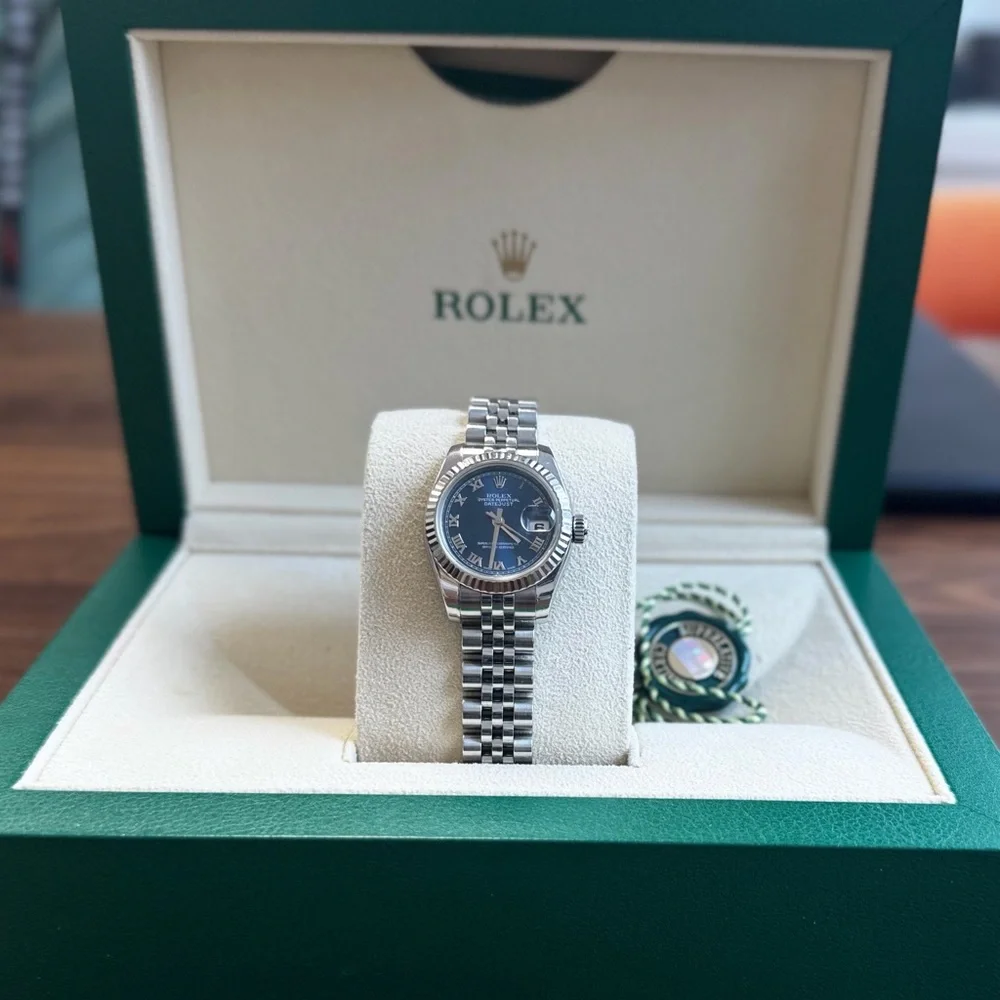 Rolex Women's Silver Watch with Blue Dial - Picture 1 of 2
